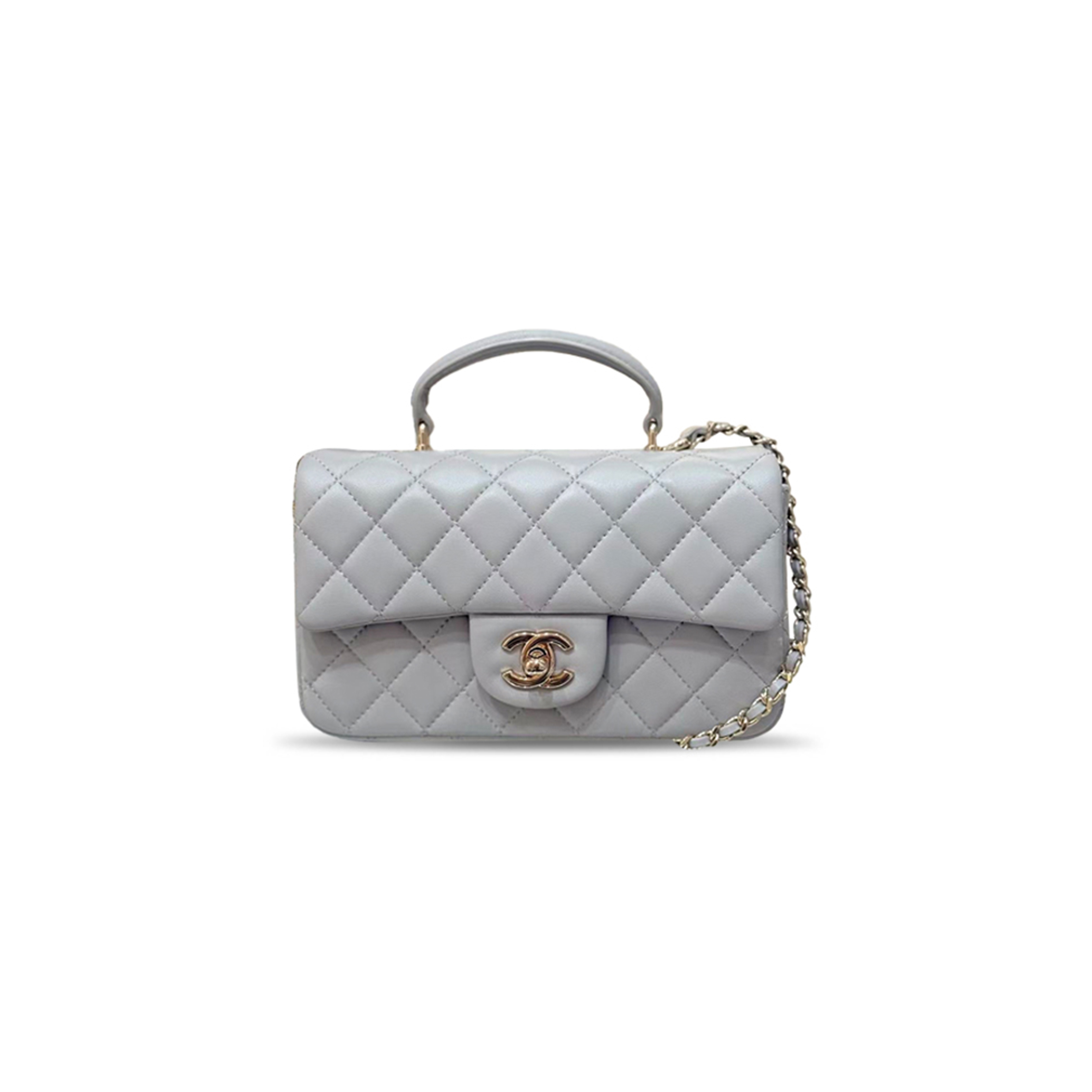 Ch**el mini rectangular flap with top handle lambskin light gold hardware (20*13*6cm)